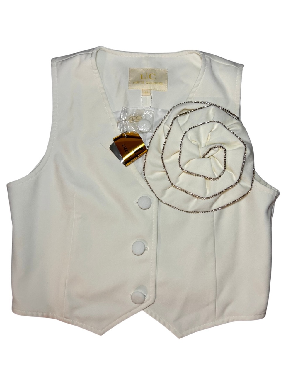 White Flower-Accent Vest